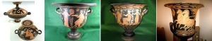 Etruscan red figure vessels, lekanis 5th century BC, and three Kraters - courtesy Collector-Antiques