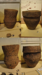 Beakers and urns 2,000-1,500 BC, burial beaker, collared cremation urns and beaker with impressed comb decoration - Image courtesy of the Potteries Museum and Art Gallery, Stoke-on-Trent