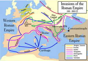 Map showing invasions of the Roman Empire - source Wikipedia via mapmaster