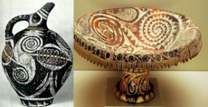Minoan pitcher 1,800 BC - source project-history blogspot, and Kamares decorated ware source Hieraklion Museum via Wikipedia George Groutas