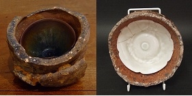 Chinese Sung period kiln wasters, hare&rsquo;s fur Jian ware and Qingbai bowl - courtesy R&G McPherson Antiques