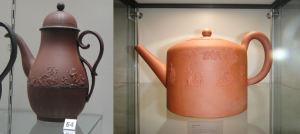 Staffordshire red ware coffee pot with sprigged decoration, 1800 and teapot, 1760 - Image courtesy of the Potteries Museum and Art Gallery, Stoke-on-Trent