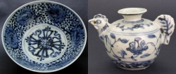 Ming Hongzhi blue and white porcelain bowl with central religious symbol and water dropper representing a chicken - courtesy R&G McPherson Antiques