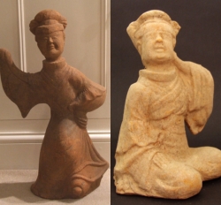 Eastern Han Mingqi figures of dancer and entertainer - courtesy R&G McPherson Antiques