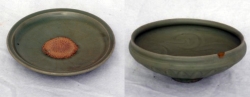 Yuan celadon dish with unglazed chrysanthemum and Longquan bowl - courtesy Glade Antiques