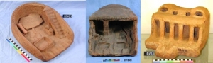 Middle Kingdom soul houses, with modelled and relief offerings UC18403, 10711 and 18400 - Copyright of the Petrie Museum of Egyptian Archaeology, UCL