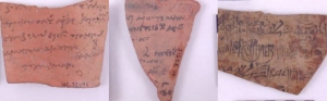 Ptolemaic Period ostraca, seven lines of Greek referring to 2,000 bronze drachmae, Greek accounts and Demotic referring to a Greek named Arion UC32494, 32515 and 71104 - Copyright of the Petrie Museum of Egyptian Archaeology, UCL