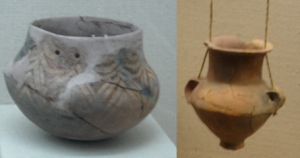 Perforated rim pots, decorated 3,000-2,000 BC and one hanging 2,500 BC - source Antalya Museum