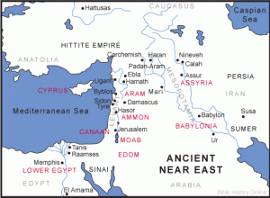 Map of Near East around 14<sup>th</sup> century BC - source Bible History on-line
