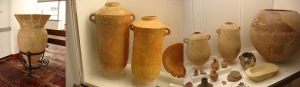 Vessels in Spain a) 2 ft tall amphorae 5<sup>th</sup> century BC, b) containers for provisions 3.5 ft tall 7-6 century BC and c) amphorae together with large storage vessel 9-6 century BC - source Archaeological Museum, Seville