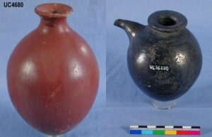 Naqada II polished red ware pot and black polished jar with spout UC4680 and 36238 - Copyright of the Petrie Museum of Egyptian Archaeology, UCL