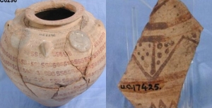 Naqada II, decorated jar possibly from Iraq and sherd of Syrian jug UC6296 and 17425 - Copyright of the Petrie Museum of Egyptian Archaeology, UCL