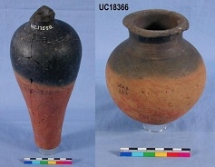 Dynasty I black topped red vessels, vase and globular pot UC17550 and 18336 - Copyright of the Petrie Museum of Egyptian Archaeology, UCL