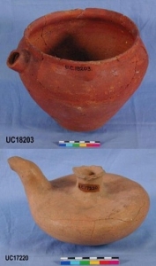 Dynasty 4 spouted bowl, and an orange ware &ldquo;teapot&rdquo; UC18203 and 17220 - Copyright of the Petrie Museum of Egyptian Archaeology, UCL